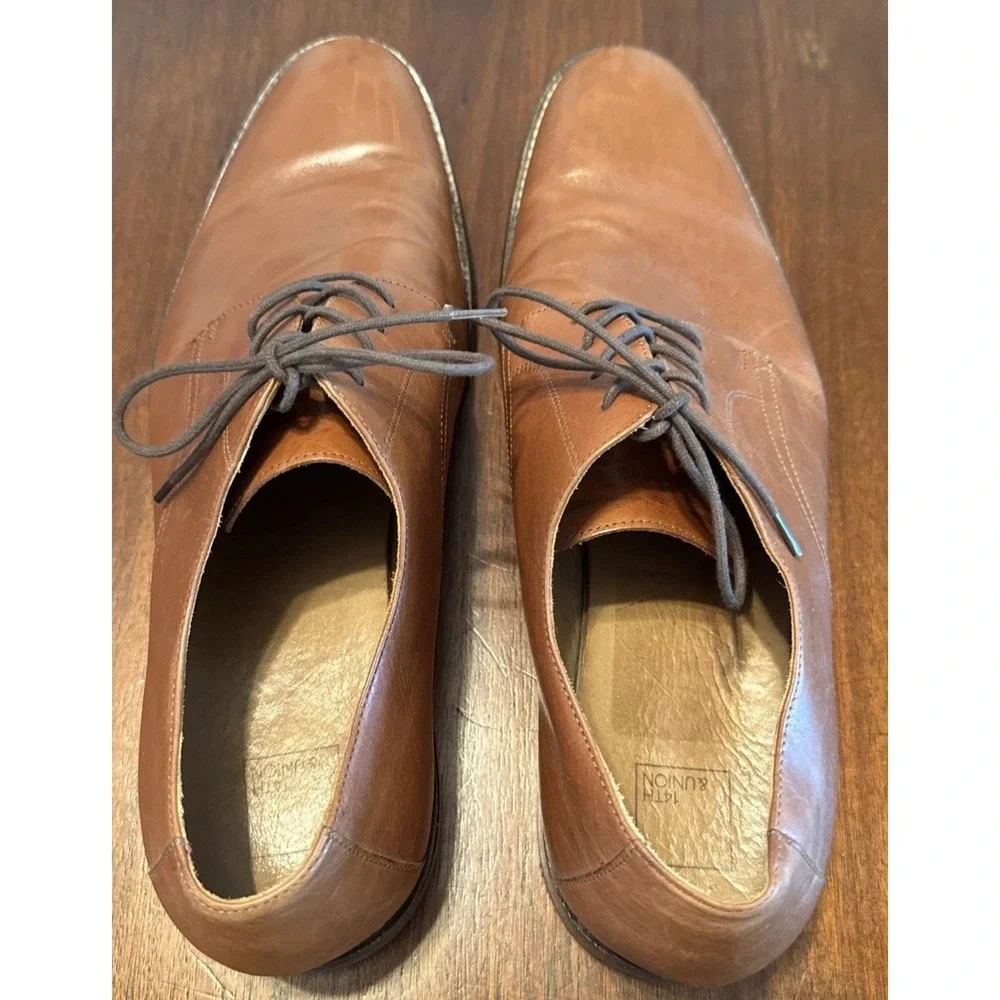 14th & Union Mens 15M Brown Leather Plain Toe Derby Dress Shoes Made Brazil